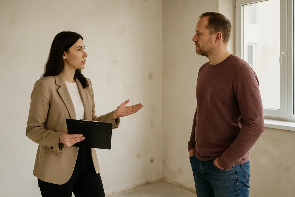 Zena uspesno pregovara sa vlasnikom stana oko cene nekretnine. Puna je samopouzdanja.