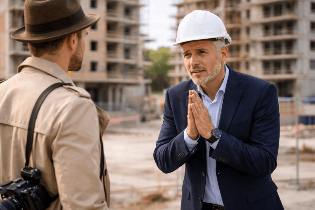 Kupac na gradilištu uči kako proveriti investitora pre kupovine stana.